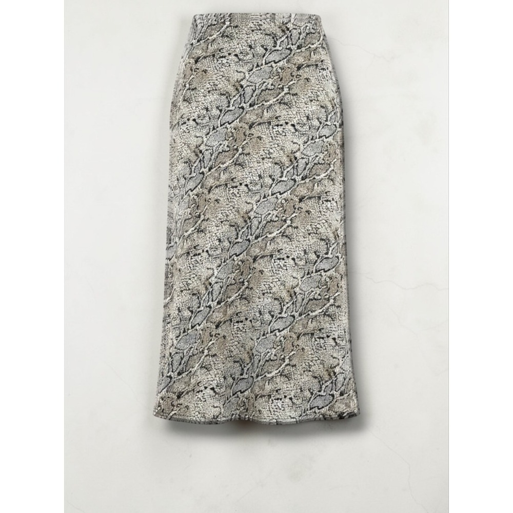 Rachel Zoe Snakeskin Animal Print A-Line Midi Skirt Grey Tan Size 12